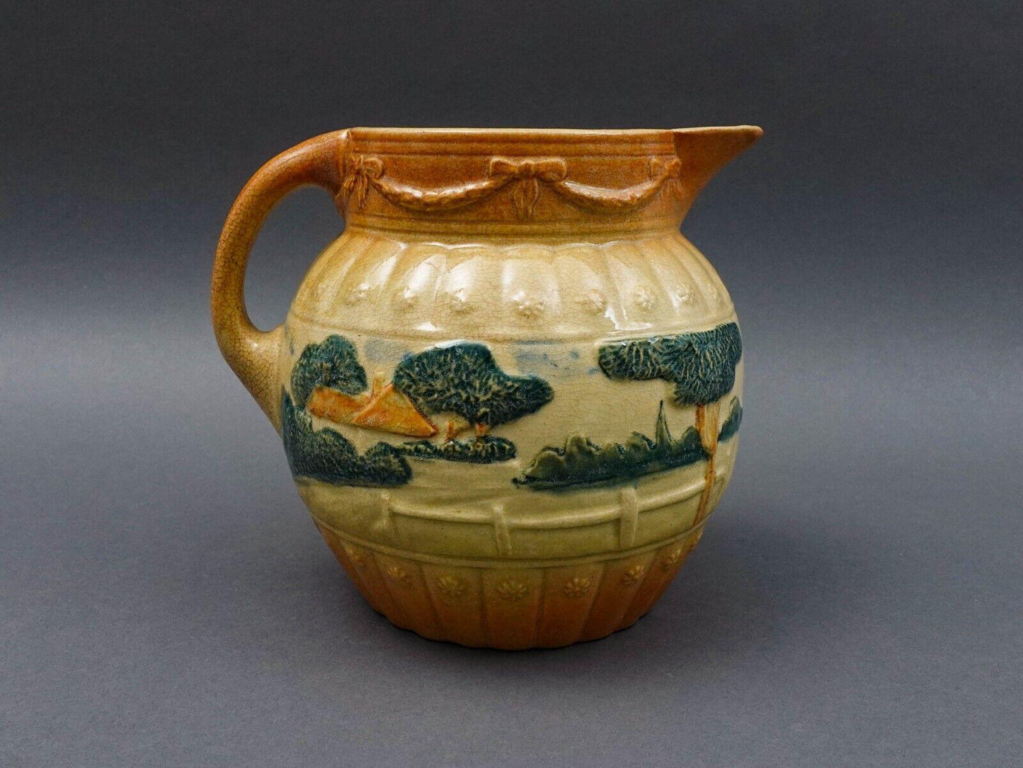 Roseville Antique Early Landscape Trees Stoneware Pottery Utility Jug Pitcher