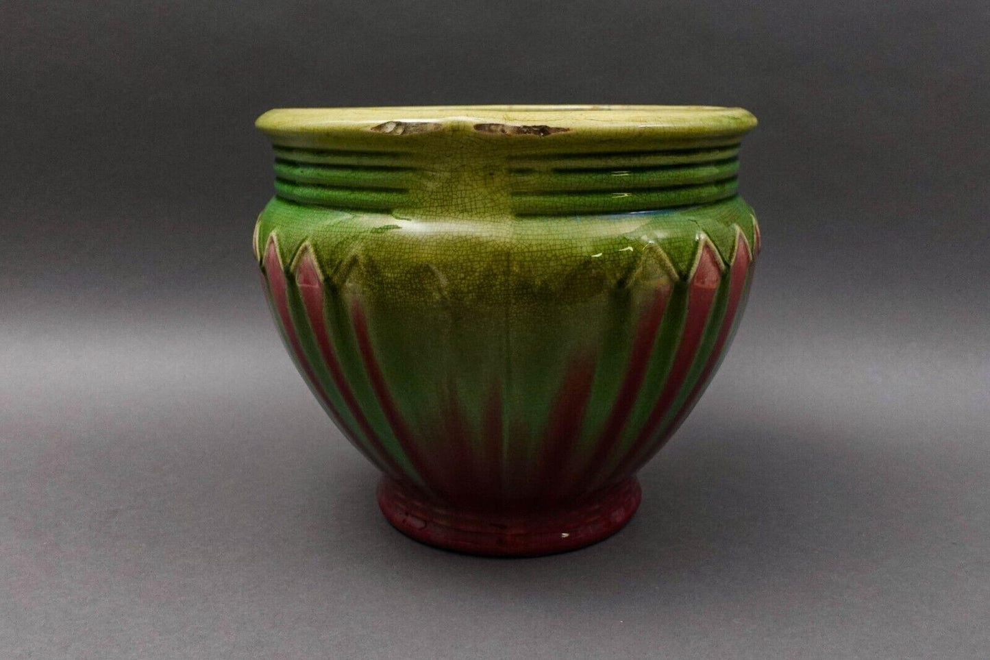 Weller Antique Green Red Blended Majolica Art Pottery Jardiniere Pot Planter
