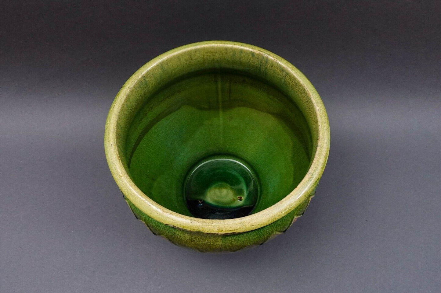 Weller Antique Green Red Blended Majolica Art Pottery Jardiniere Pot Planter