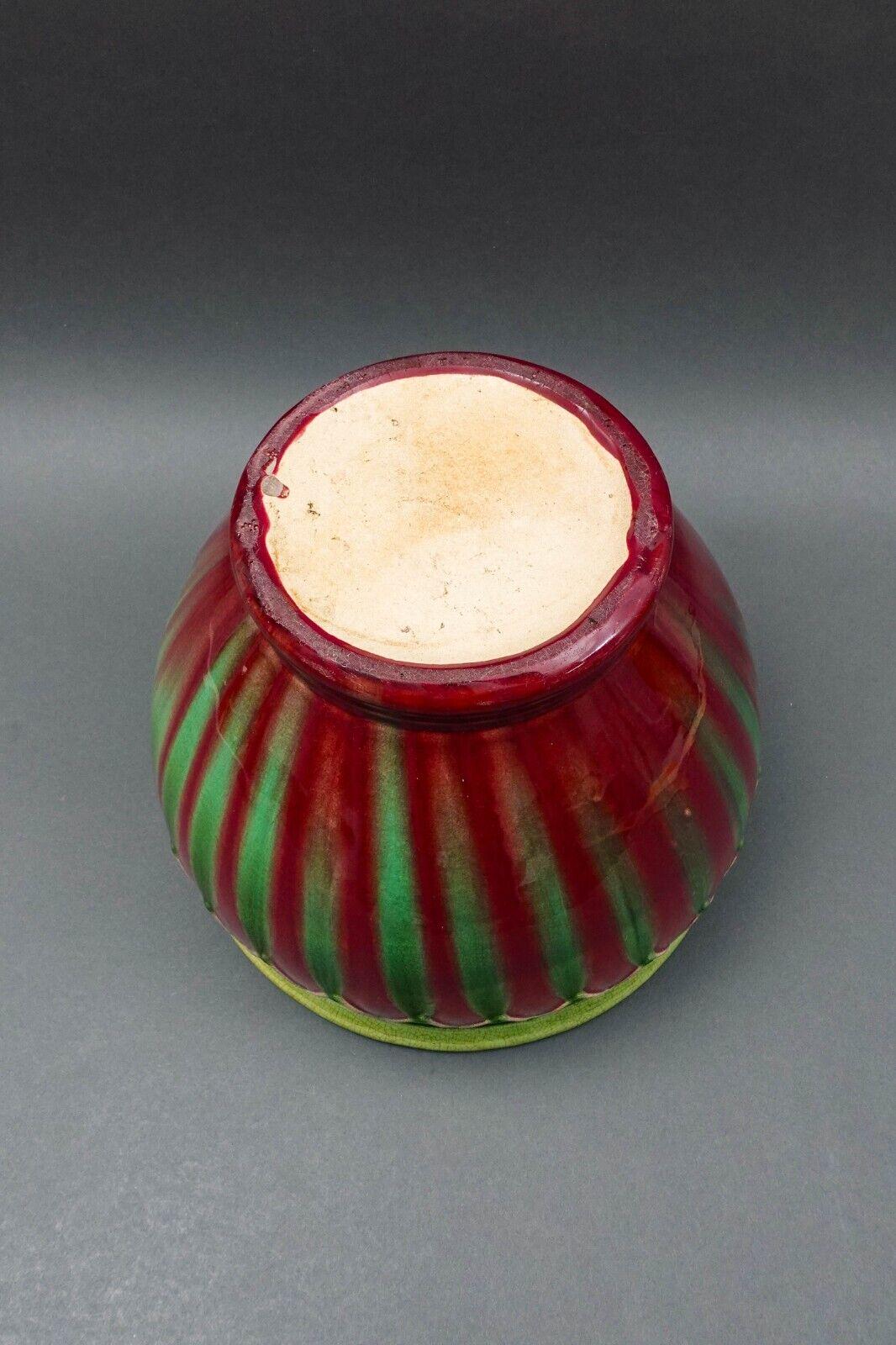 Weller Antique Green Red Blended Majolica Art Pottery Jardiniere Pot Planter