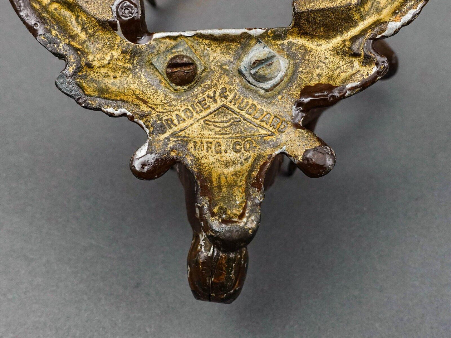 Bradley Hubbard Antique Deer Stag Elk Head Cast Inkwell With Glass Jar (No Lid)