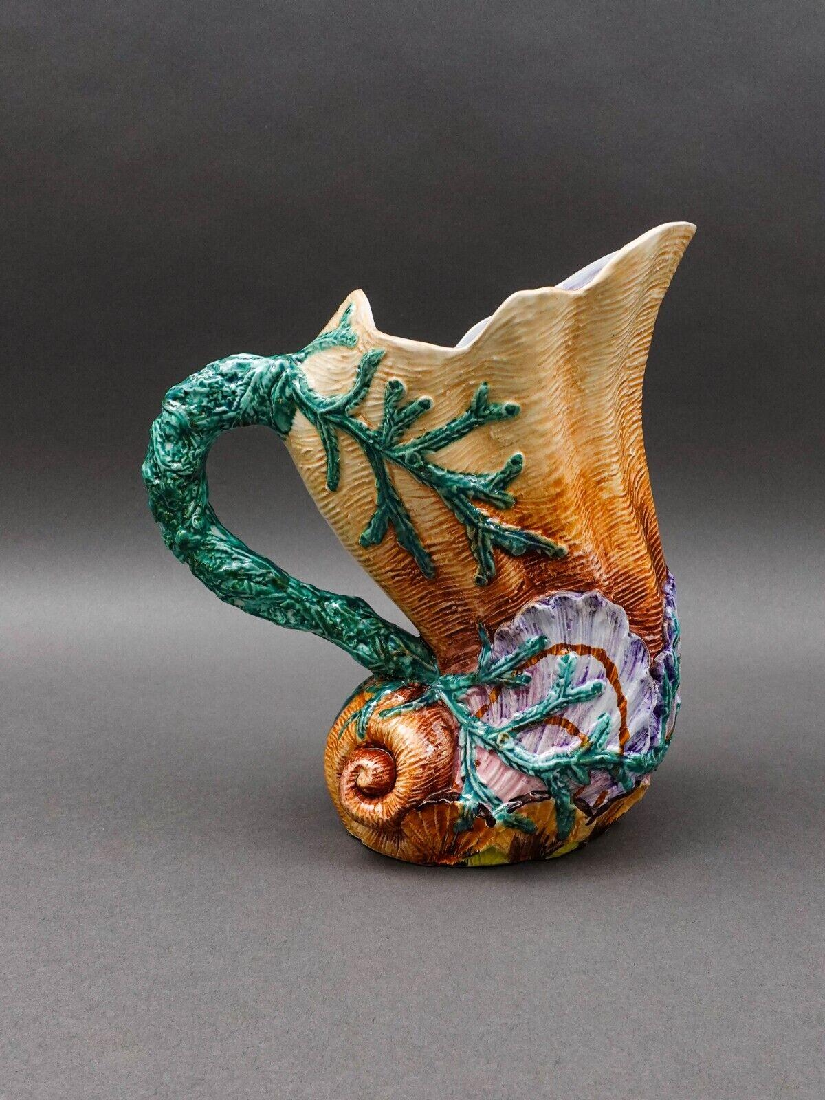 Vietri Italy Acquarello Majolica Sea Shells Seaweed Beverage Jug Pitcher 9 3/4"
