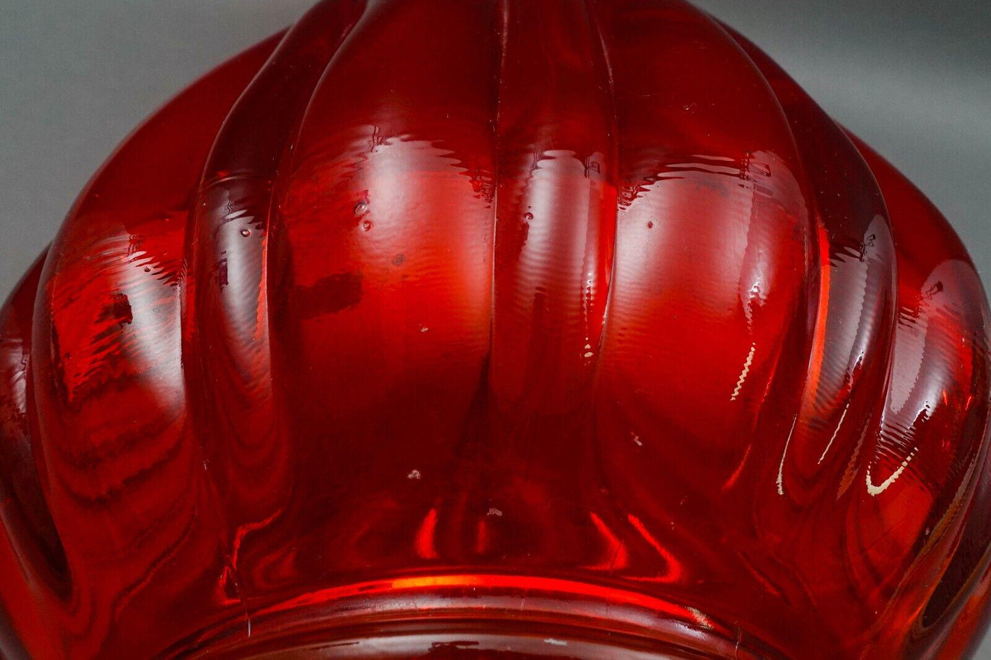 L.E. Smith Vintage MCM Large Red Art Glass Fat Bottom Ribbed Swung Vase 21 1/2"