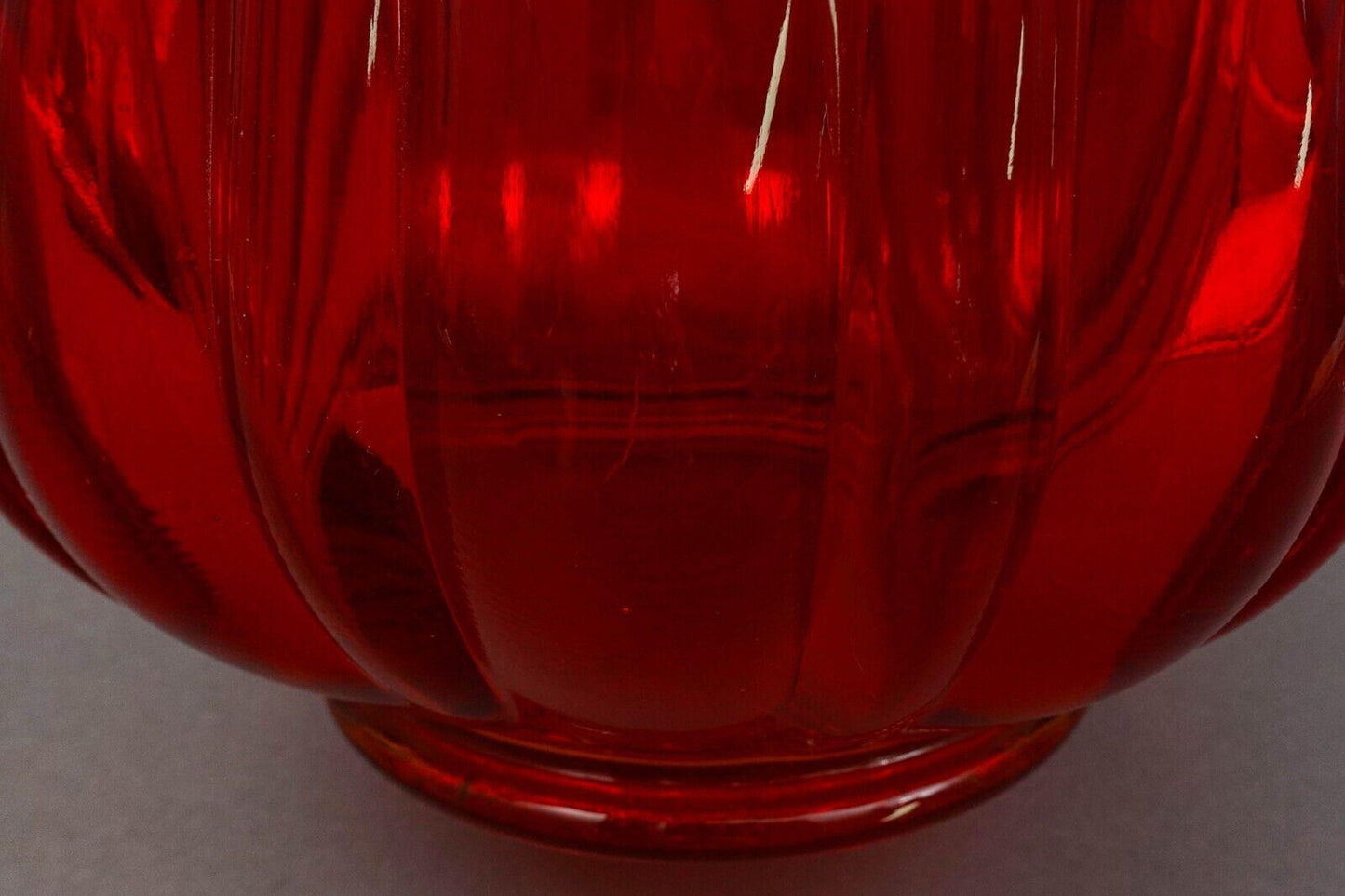 L.E. Smith Vintage MCM Large Red Art Glass Fat Bottom Ribbed Swung Vase 21 1/2"