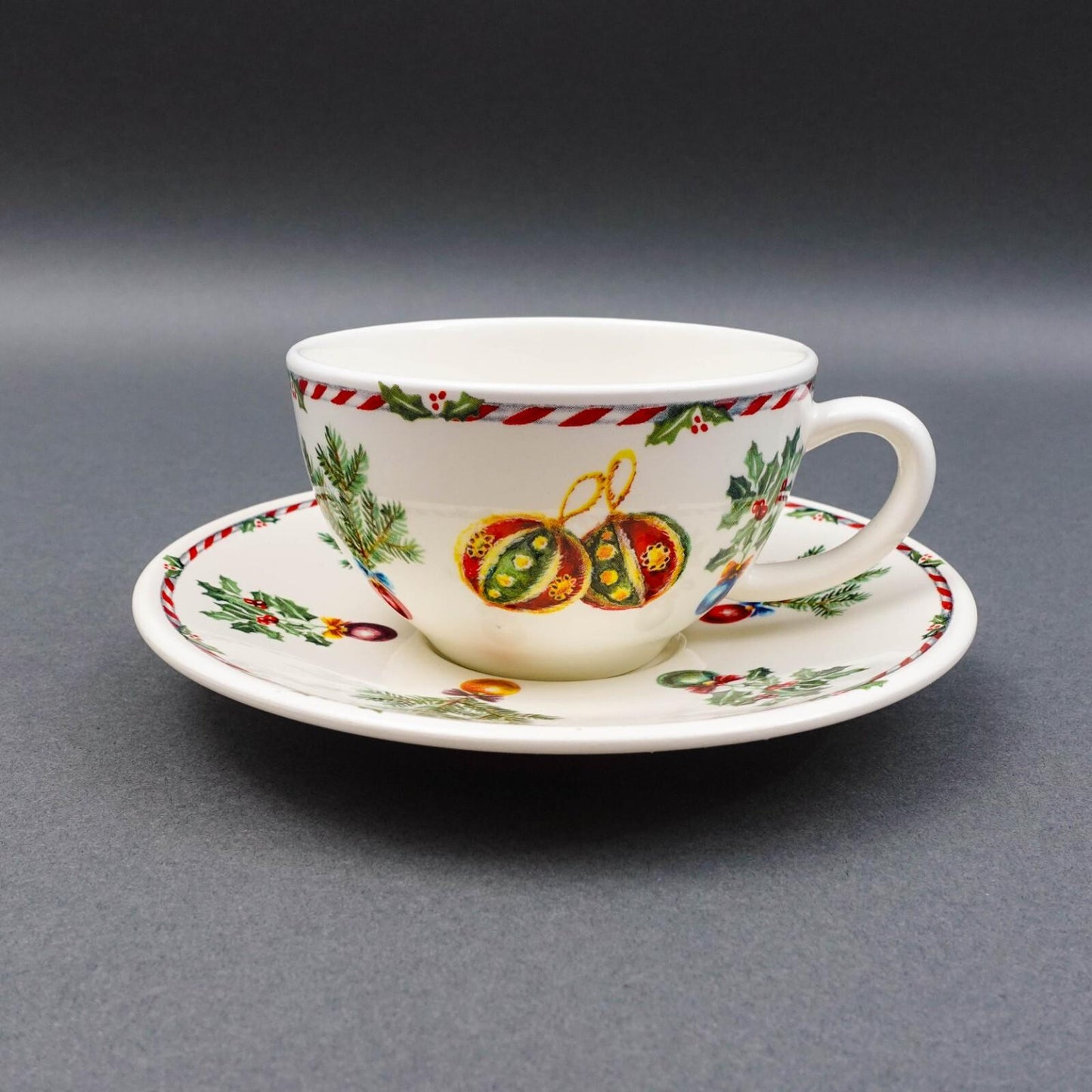 Gien France Joyeux Noel Porcelain Christmas Holiday Tea Cup & Saucer Set