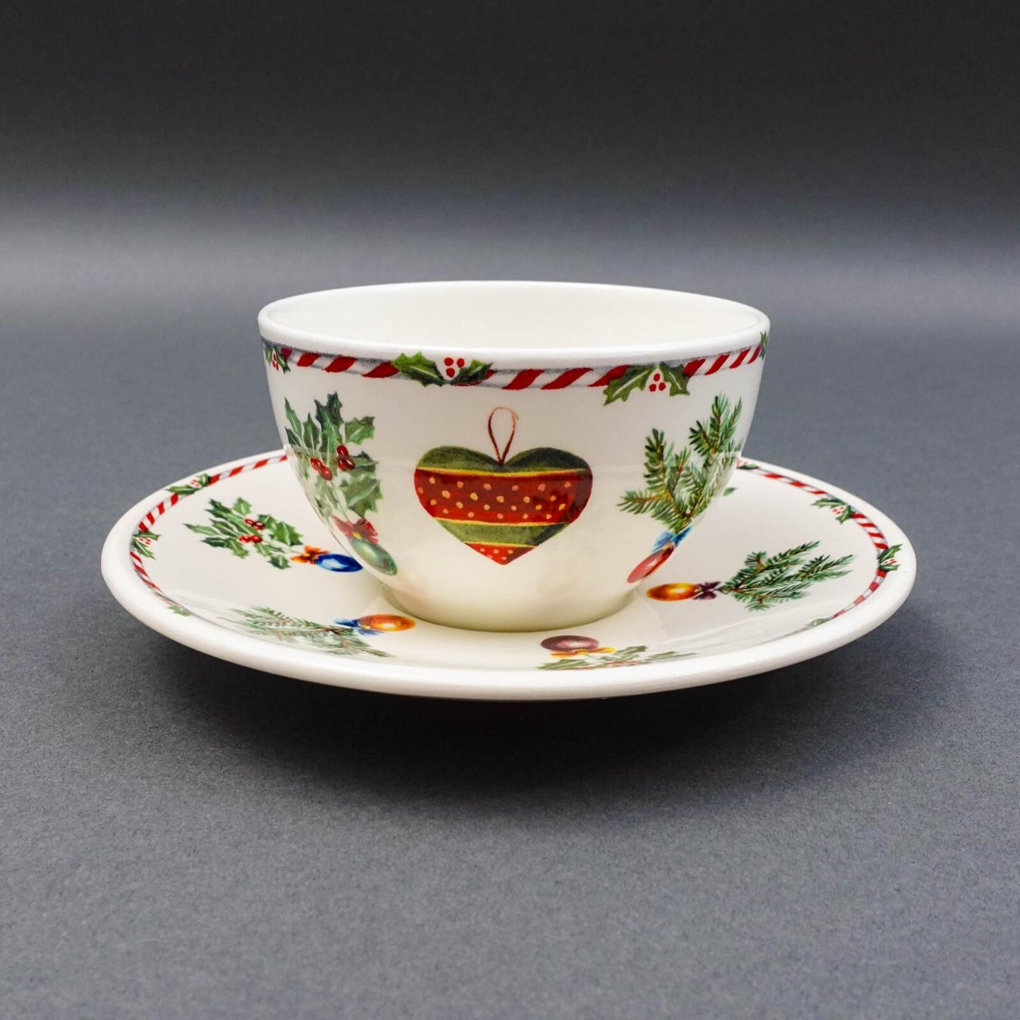 Gien France Joyeux Noel Porcelain Christmas Holiday Tea Cup & Saucer Set