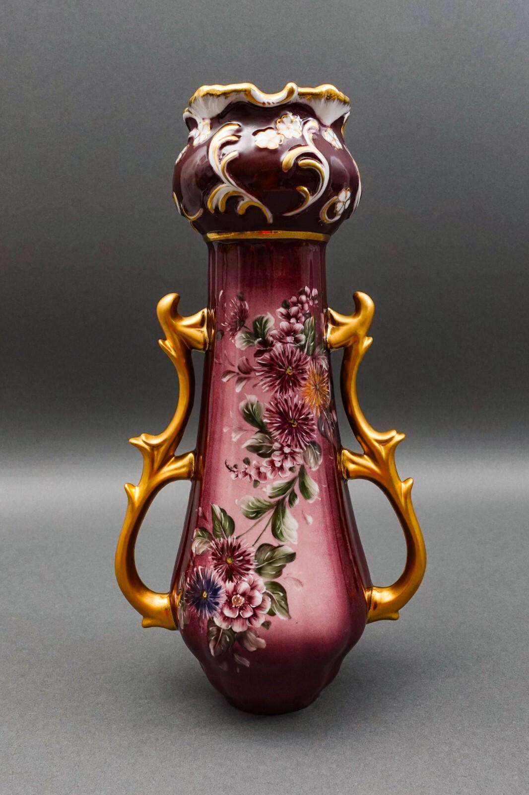 Richard Klemm Dresden Germany Antique Gold Gilt Floral Porcelain Mantle Vase