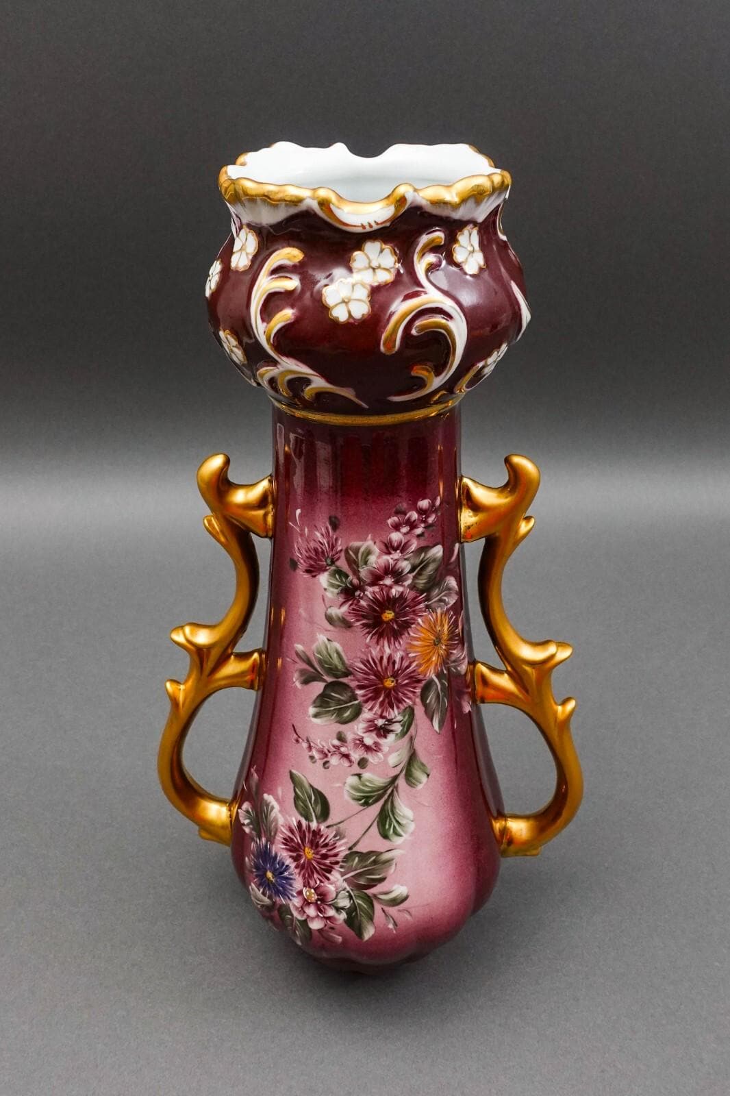 Richard Klemm Dresden Germany Antique Gold Gilt Floral Porcelain Mantle Vase