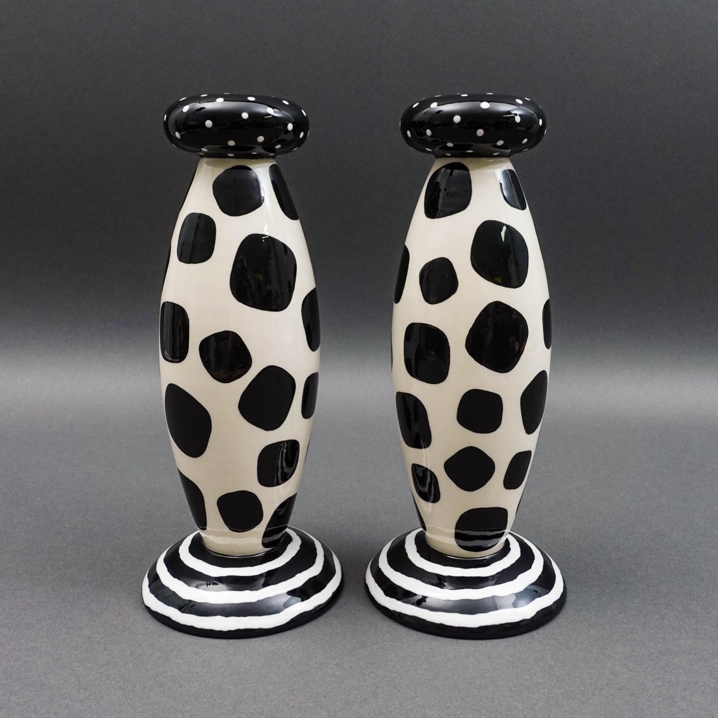 Rita Duvall 1992 Signed Post Modern Art Pottery Candlestick Candle Holder Set