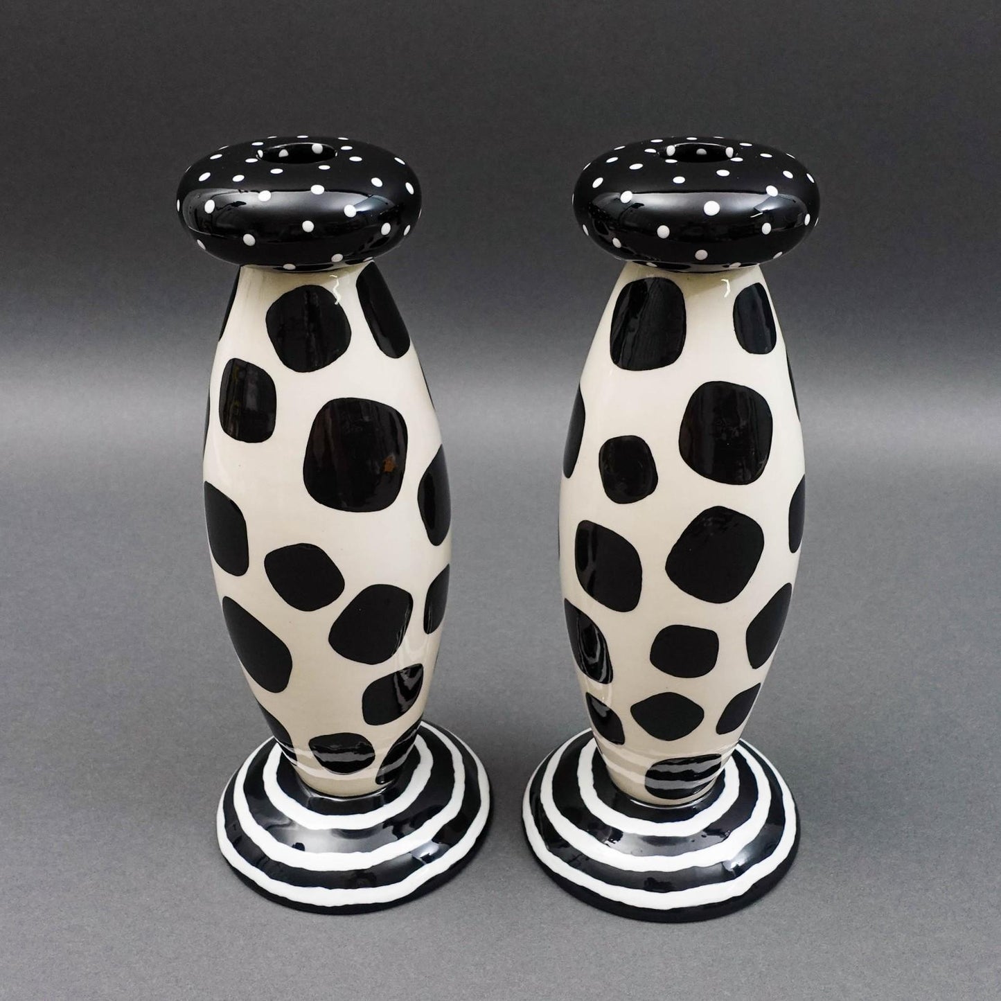 Rita Duvall 1992 Signed Post Modern Art Pottery Candlestick Candle Holder Set