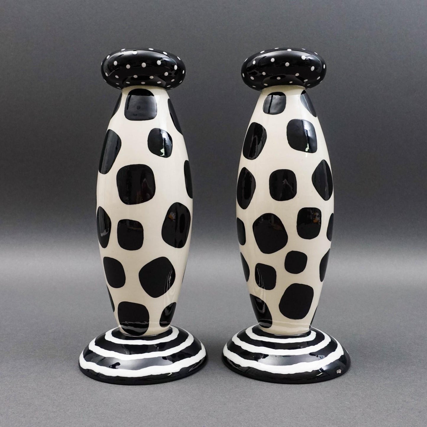 Rita Duvall 1992 Signed Post Modern Art Pottery Candlestick Candle Holder Set
