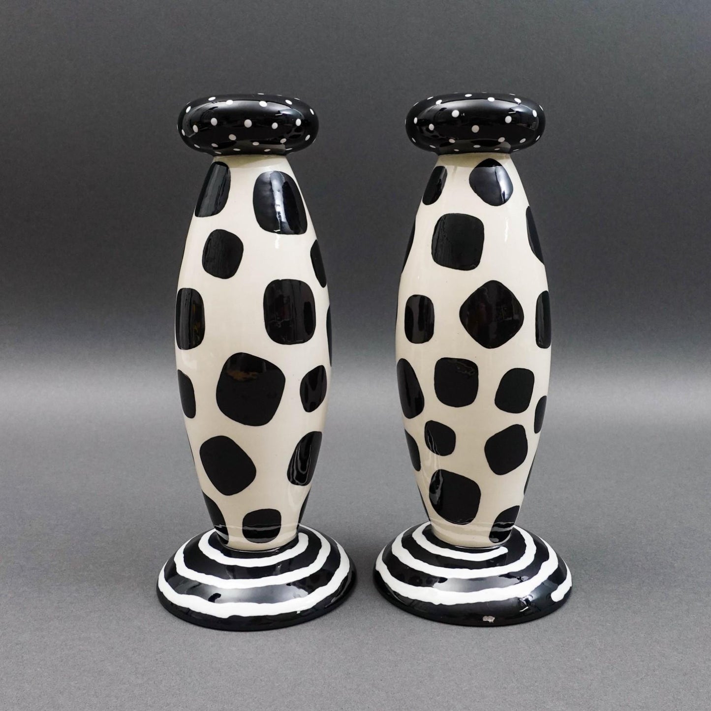 Rita Duvall 1992 Signed Post Modern Art Pottery Candlestick Candle Holder Set
