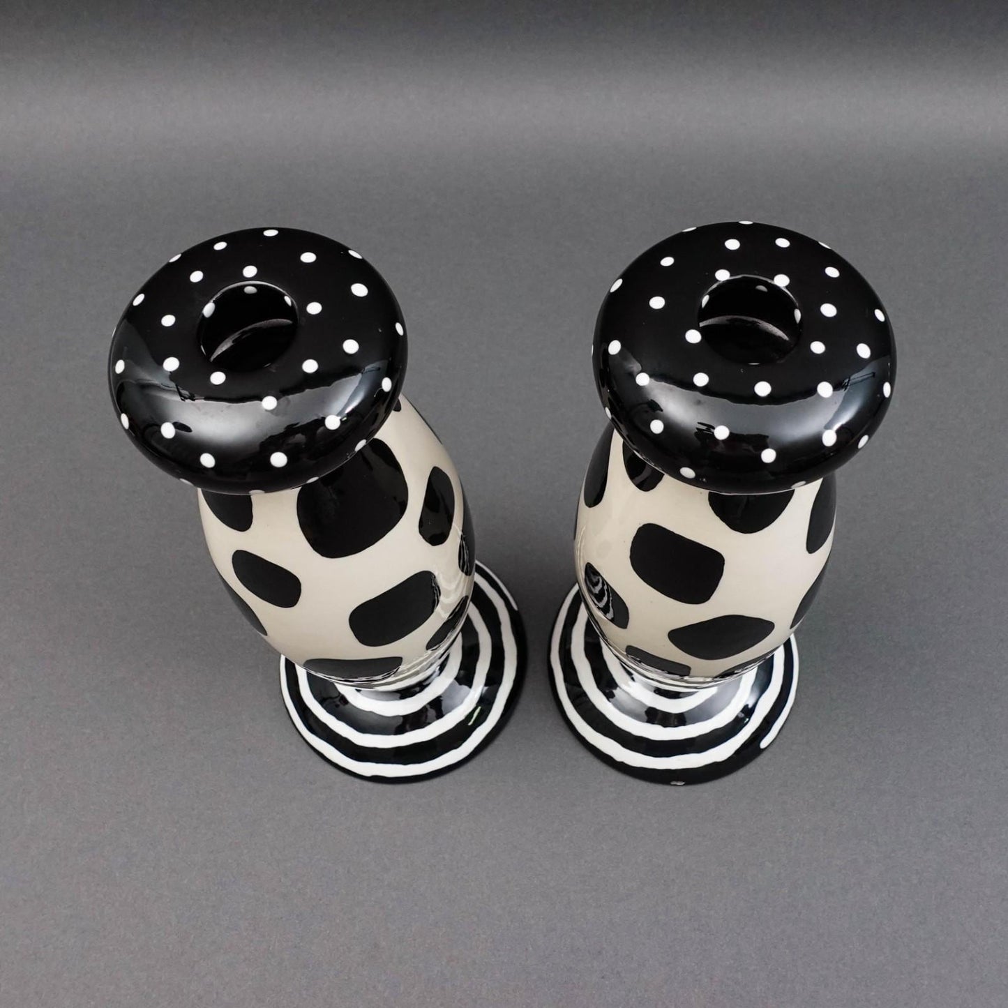 Rita Duvall 1992 Signed Post Modern Art Pottery Candlestick Candle Holder Set