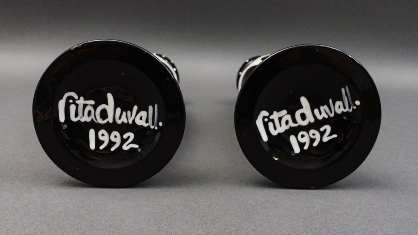 Rita Duvall 1992 Signed Post Modern Art Pottery Candlestick Candle Holder Set