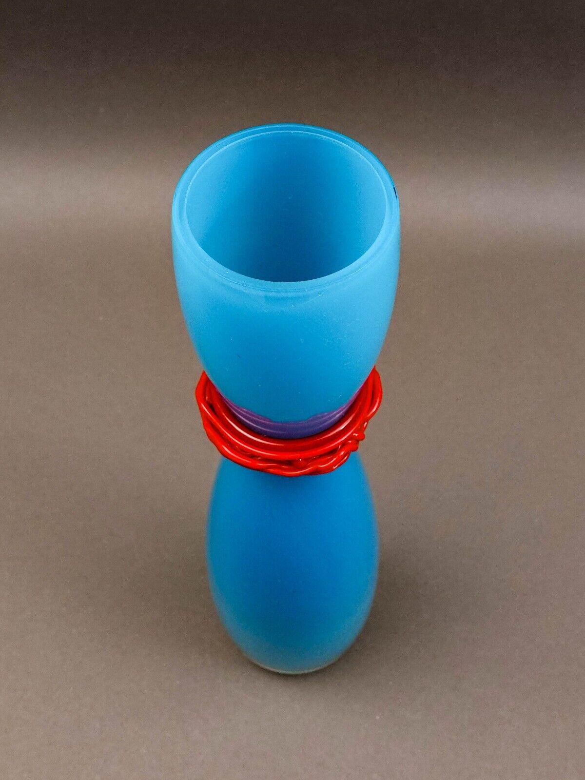 Rony Plesl B.A.G. Czech Republic Turquoise And Red Hourglass Art Glass Vase 13"