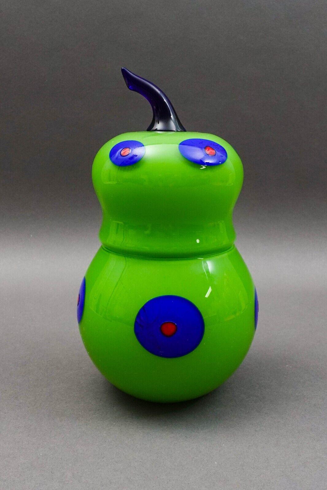 Shafaq Malik B.A.G. Czech Borovier & Toso Green Art Glass Pear Candy Jar (Read)