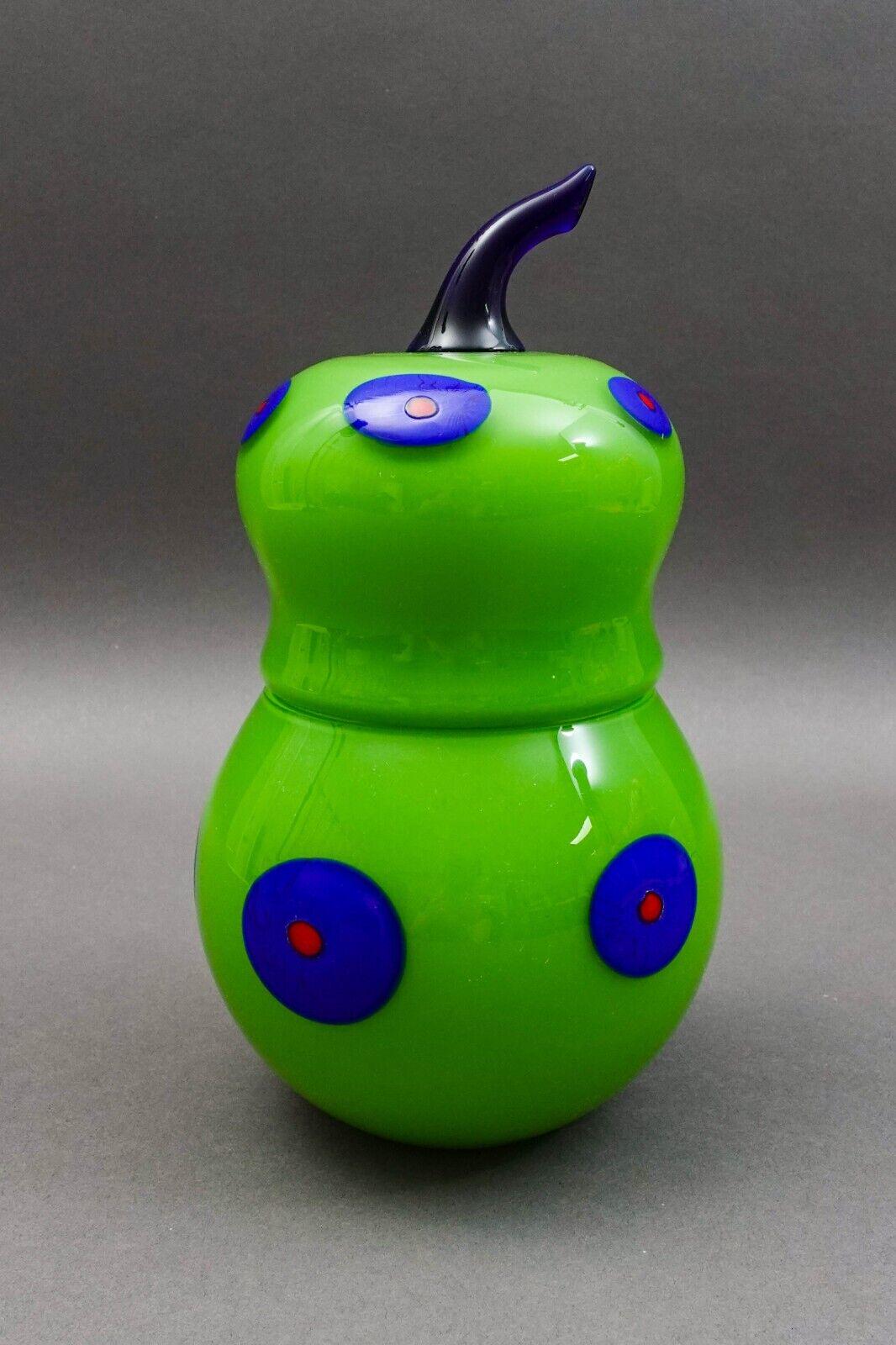 Shafaq Malik B.A.G. Czech Borovier & Toso Green Art Glass Pear Candy Jar (Read)