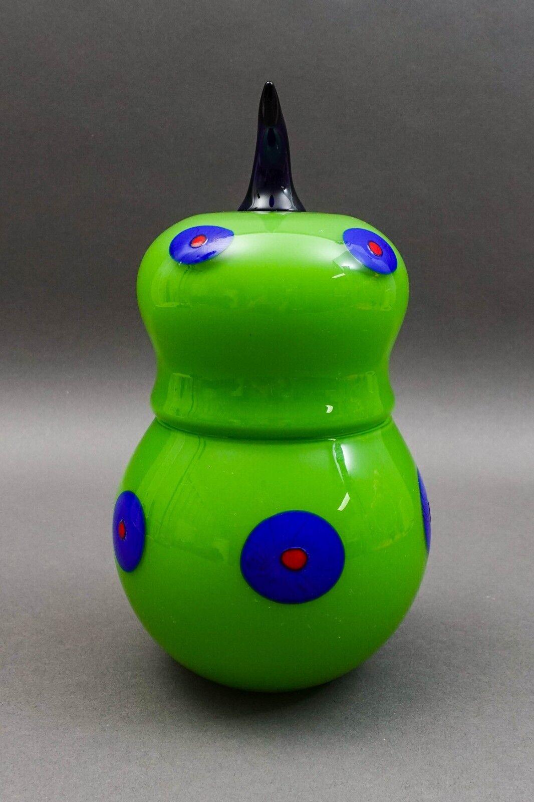 Shafaq Malik B.A.G. Czech Borovier & Toso Green Art Glass Pear Candy Jar (Read)