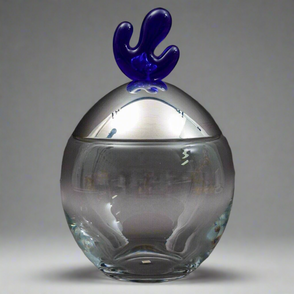 Alessi Italy Joanna Lyle "Big Ovo" Large Inox Glass Biscuit Cookie Jar 12 1/2"