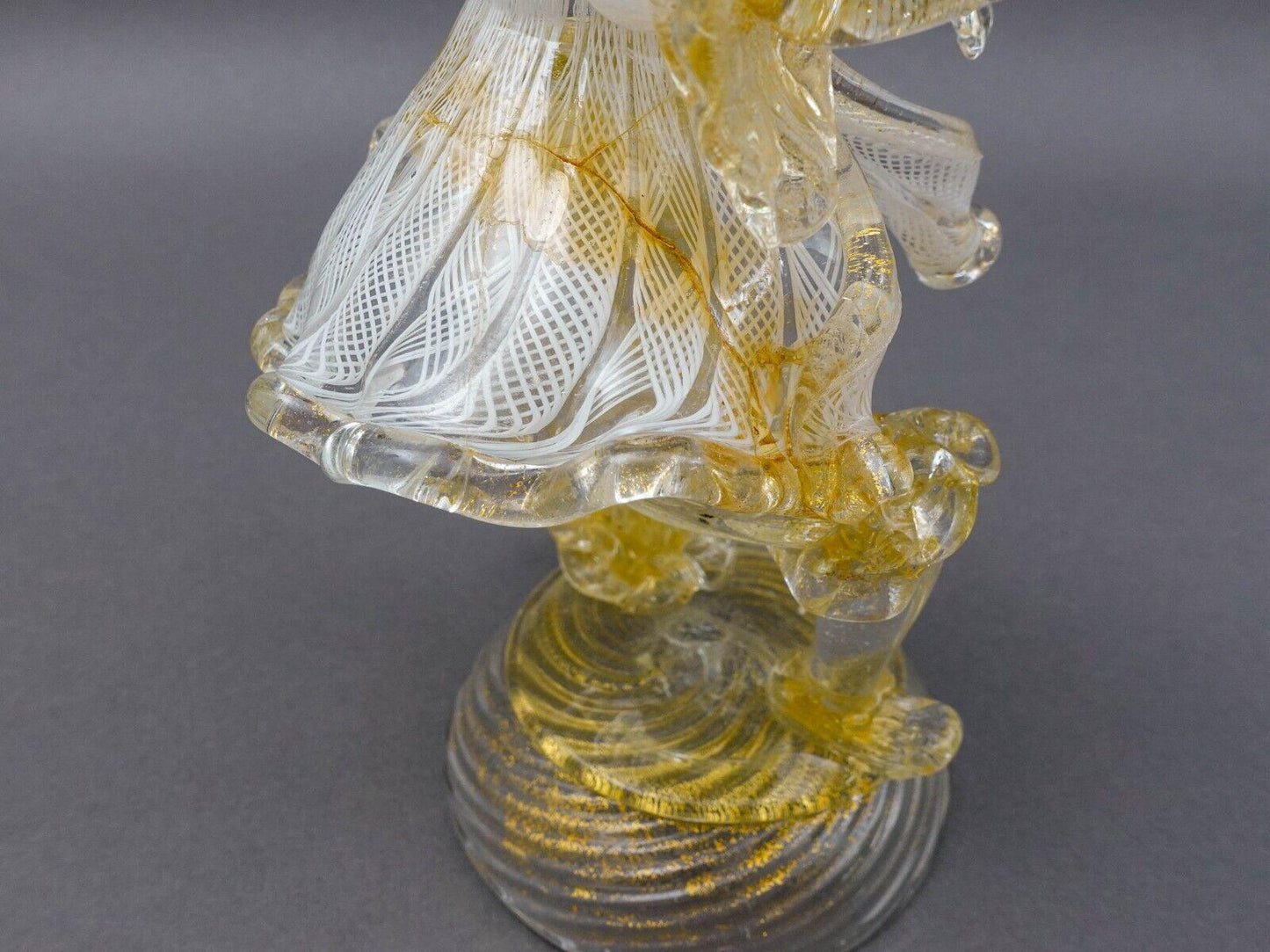 Barovier & Toso Murano Latticino Gold Glass Candlestick Candle Holder Pair Read