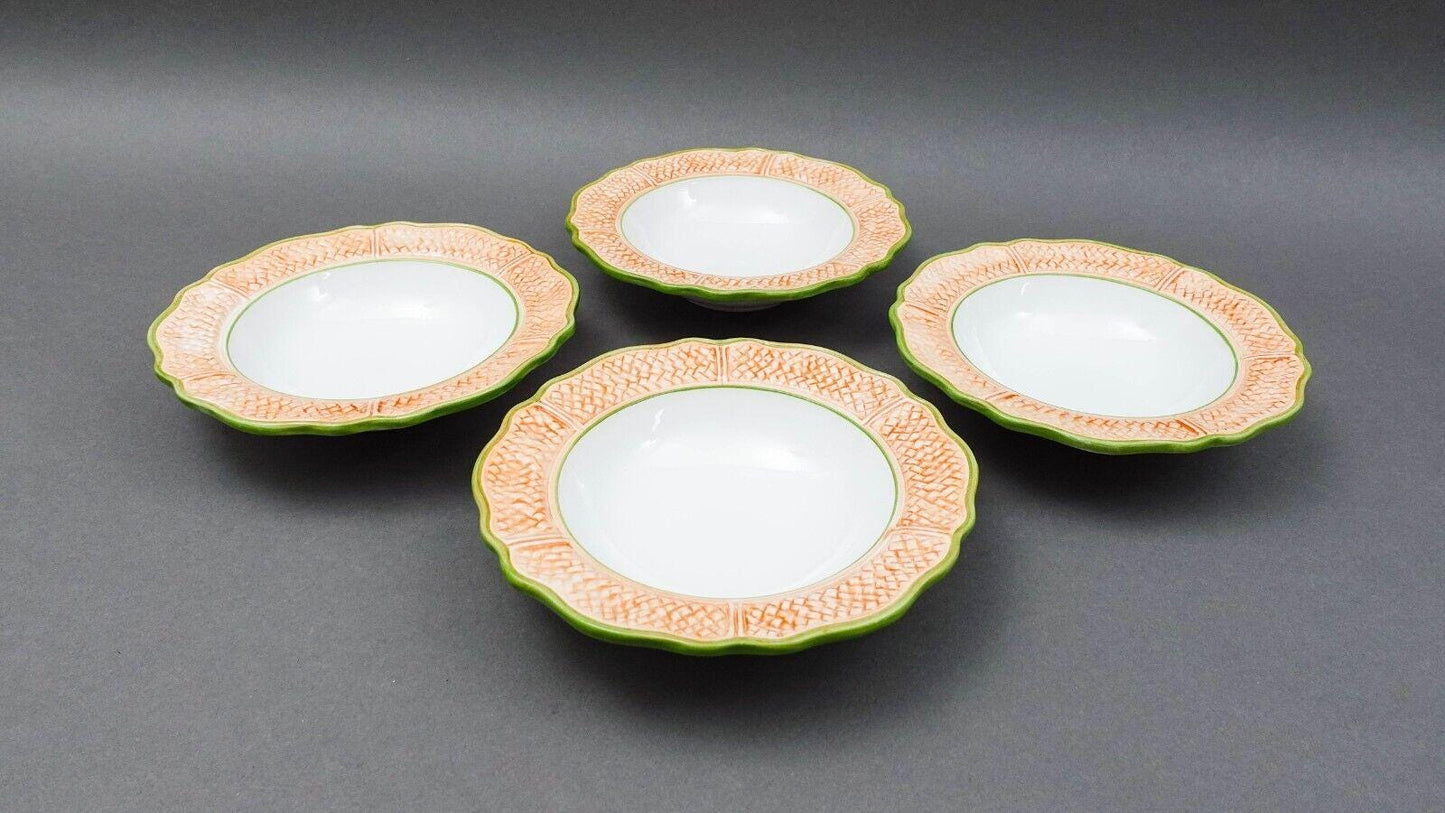 Vietri Italy Oasi Oasis Palm Tree Scales 7 1/2" Rimmed Soup Cereal Bowl Set Of 4