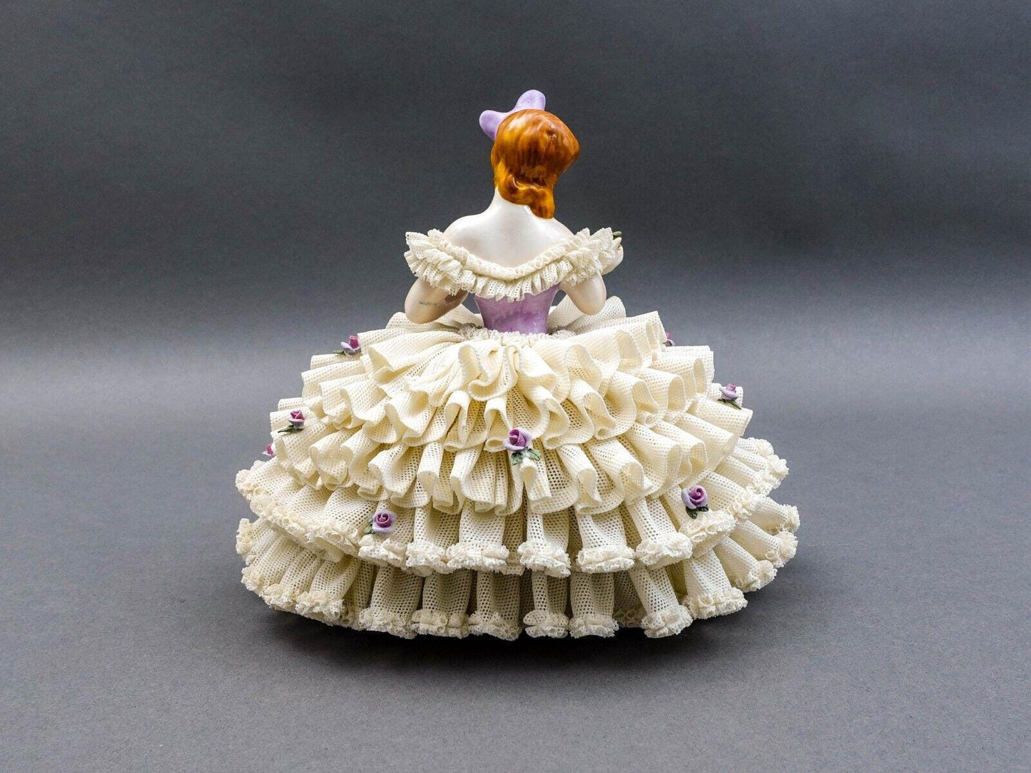 Dresden Germany Large Ballerina Holding Flower Porcelain Lace Figurine (Read)