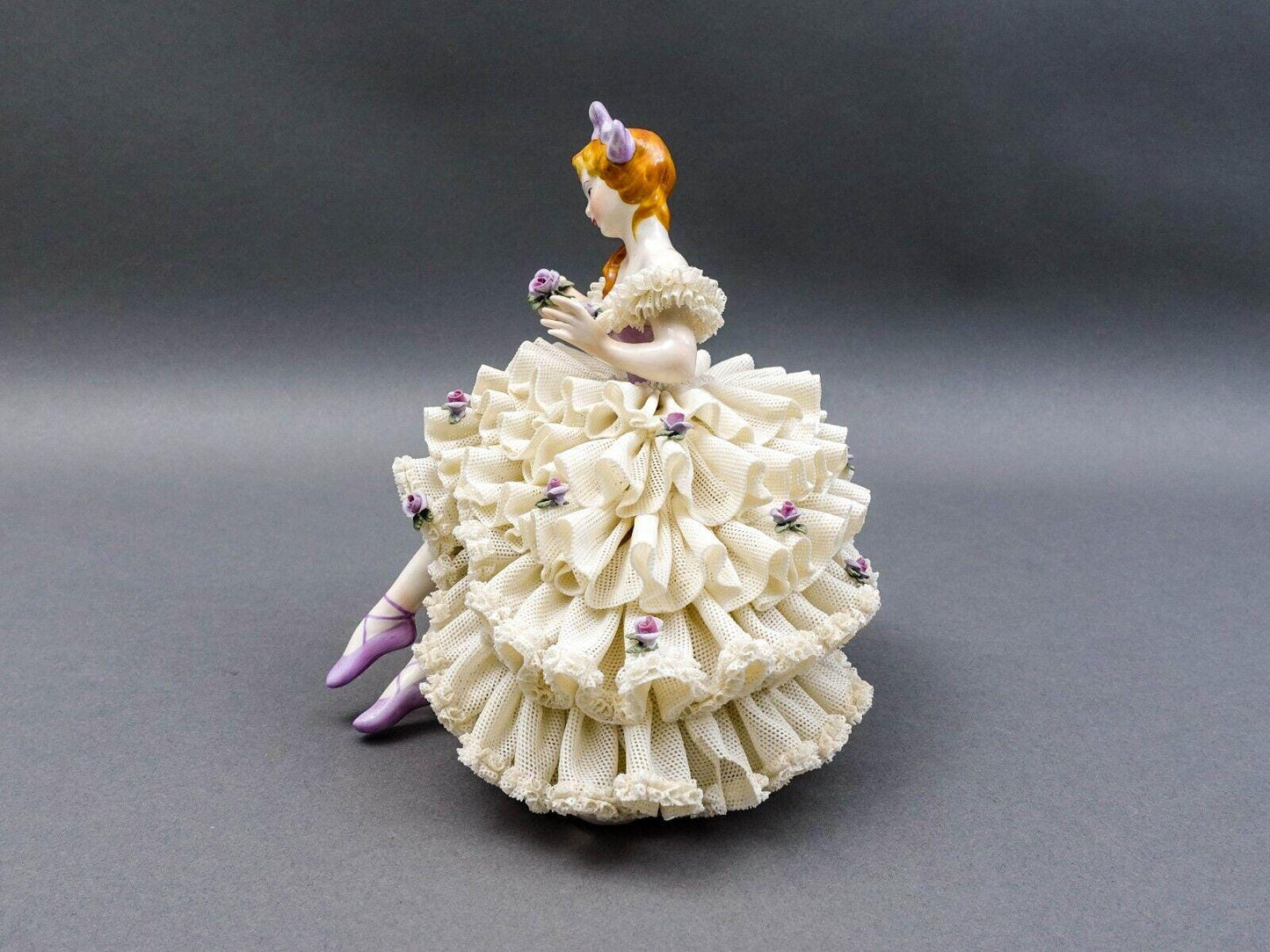 Dresden Germany Large Ballerina Holding Flower Porcelain Lace Figurine (Read)