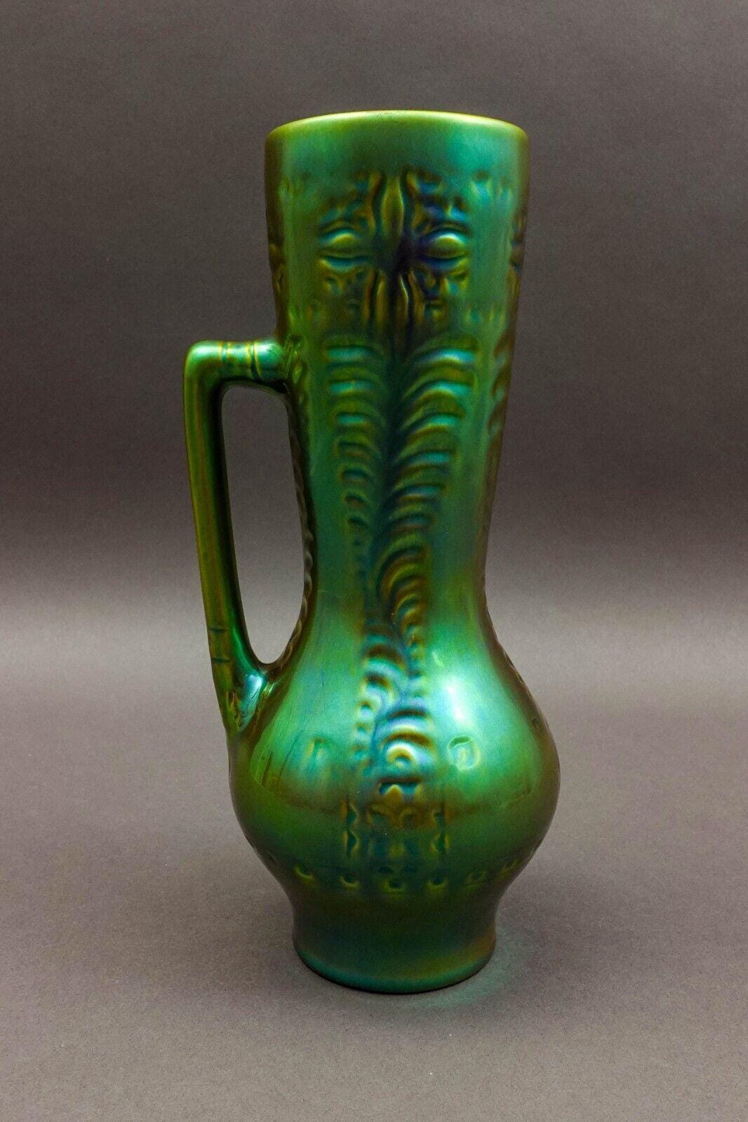 Zsolnay Hungary Vintage Art Deco Eosin Tankard Pitcher Ewer Jug Vase 10 3/8"