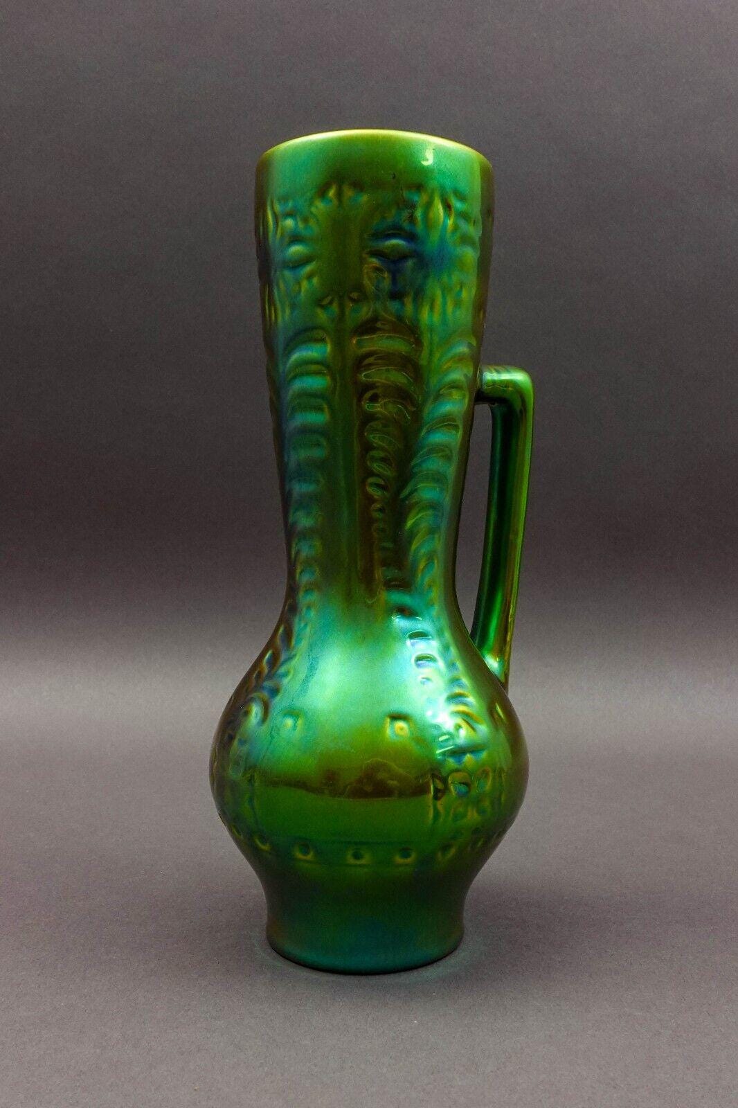 Zsolnay Hungary Vintage Art Deco Eosin Tankard Pitcher Ewer Jug Vase 10 3/8"