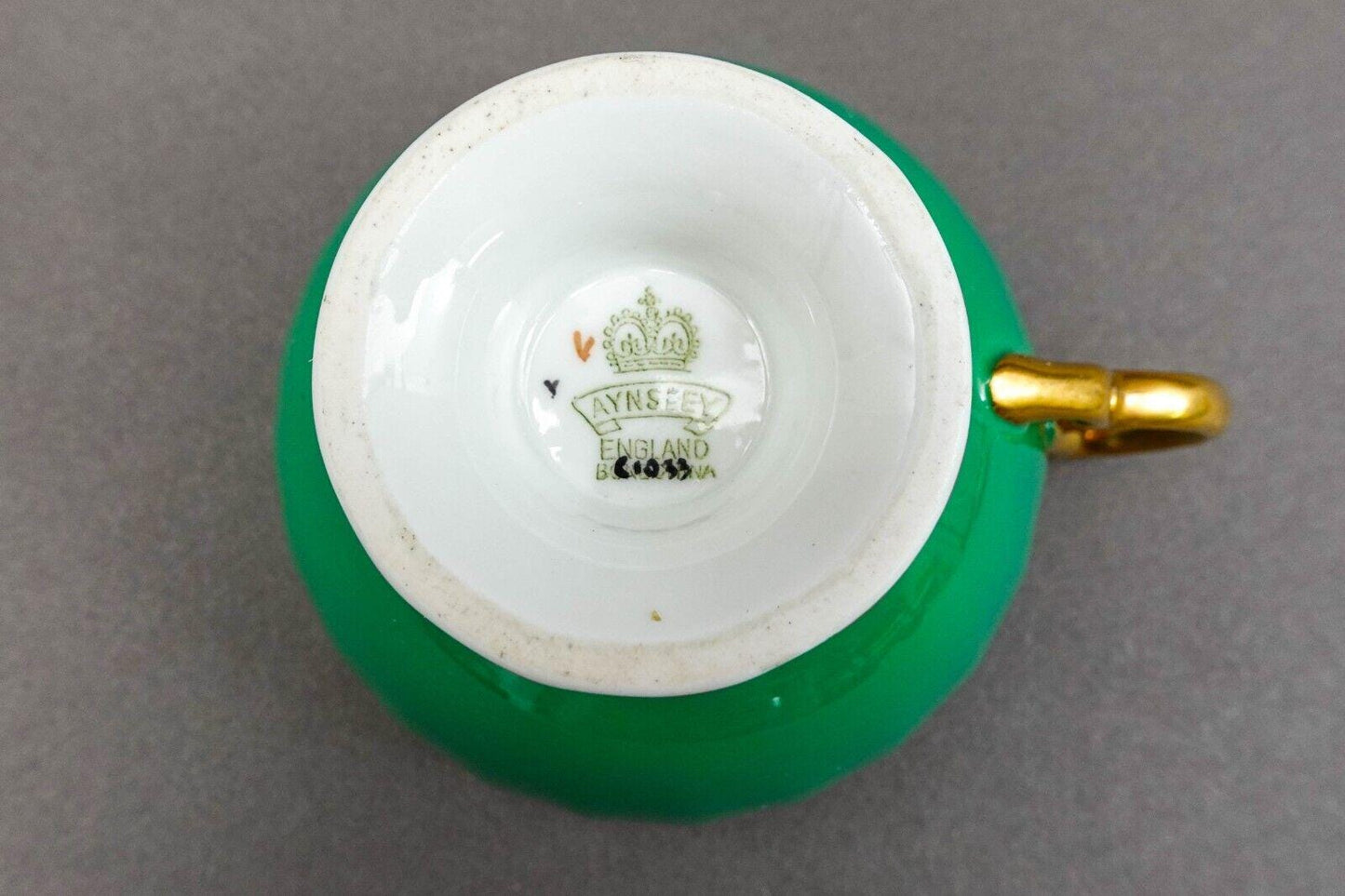 Aynsley J.A. Bailey Signed Vintage Pink Cabbage Rose Green Gold Tea Cup & Saucer