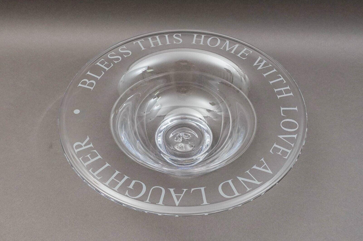 Simon Pearce Bless This Home With Love And Laughter Crystal Centerpiece Bowl 14"