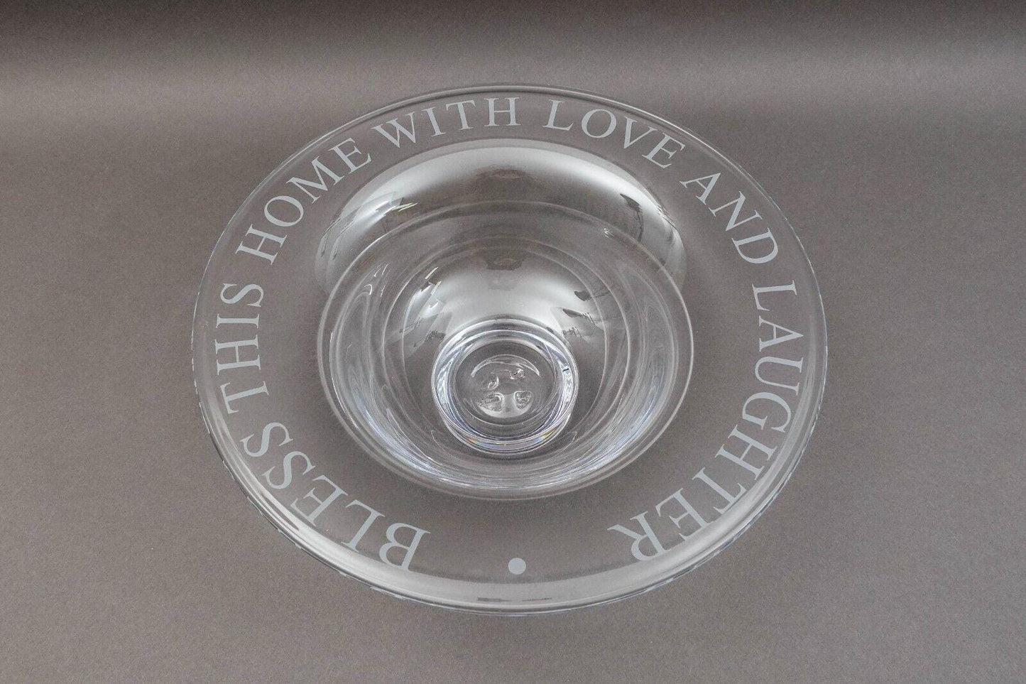 Simon Pearce Bless This Home With Love And Laughter Crystal Centerpiece Bowl 14"
