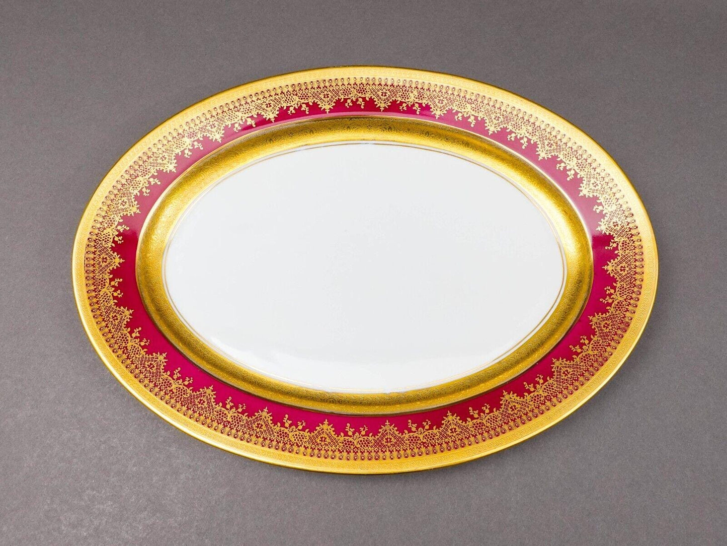 DW Porzellan Karlsbader Wertarbeit Fuchsia Gold Encrusted Oval Serving Platter 2