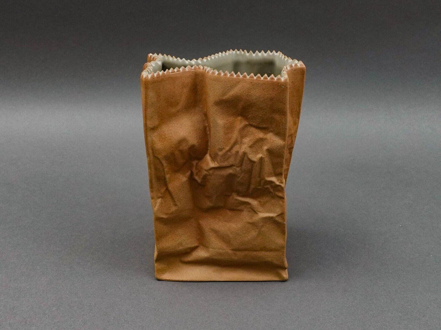 Rosenthal Germany Tapio Wirkkala Pop Art Crinkle Brown Paper Bag Vase 7 3/4"