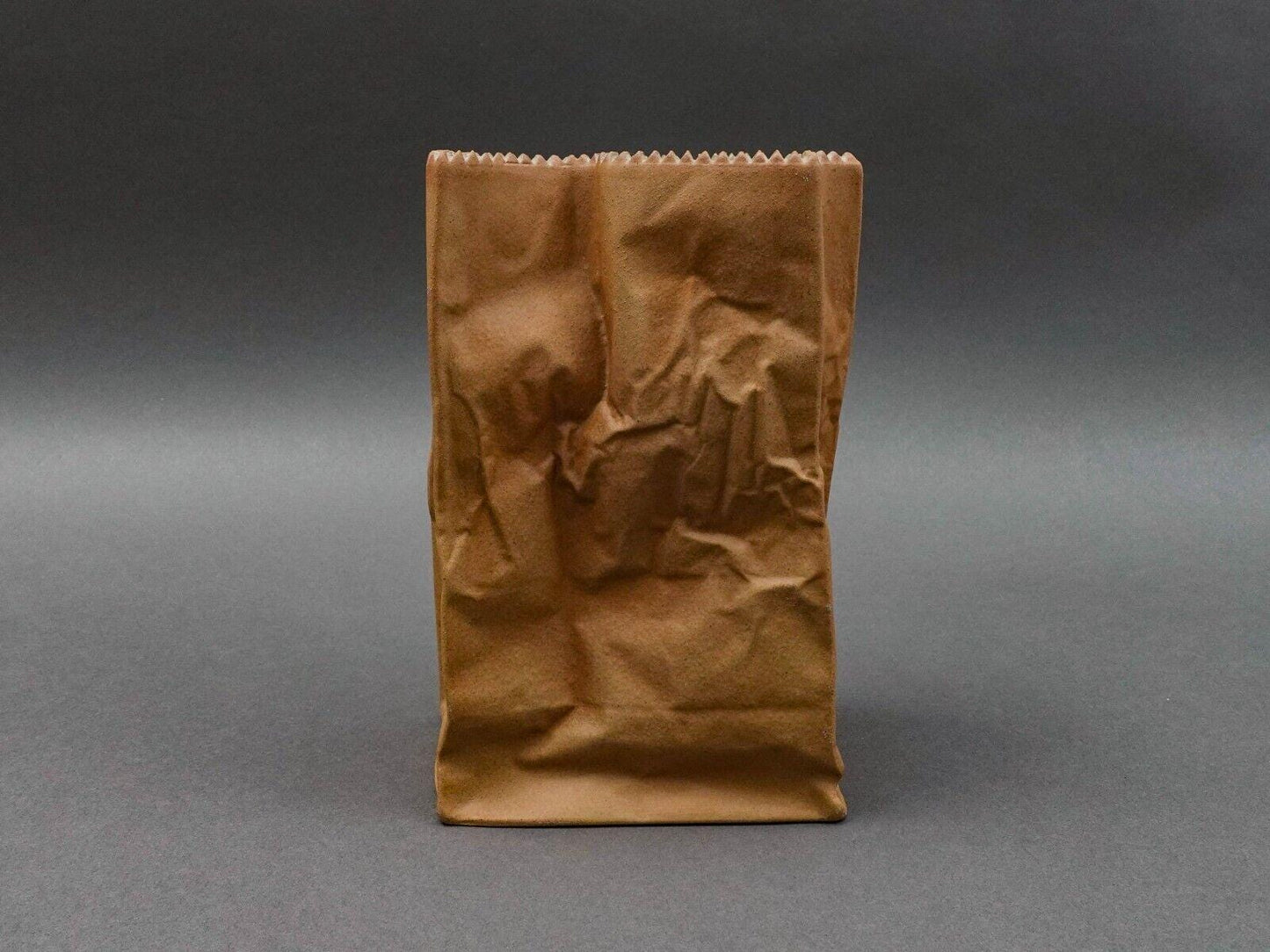 Rosenthal Germany Tapio Wirkkala Pop Art Crinkle Brown Paper Bag Vase 7 3/4"