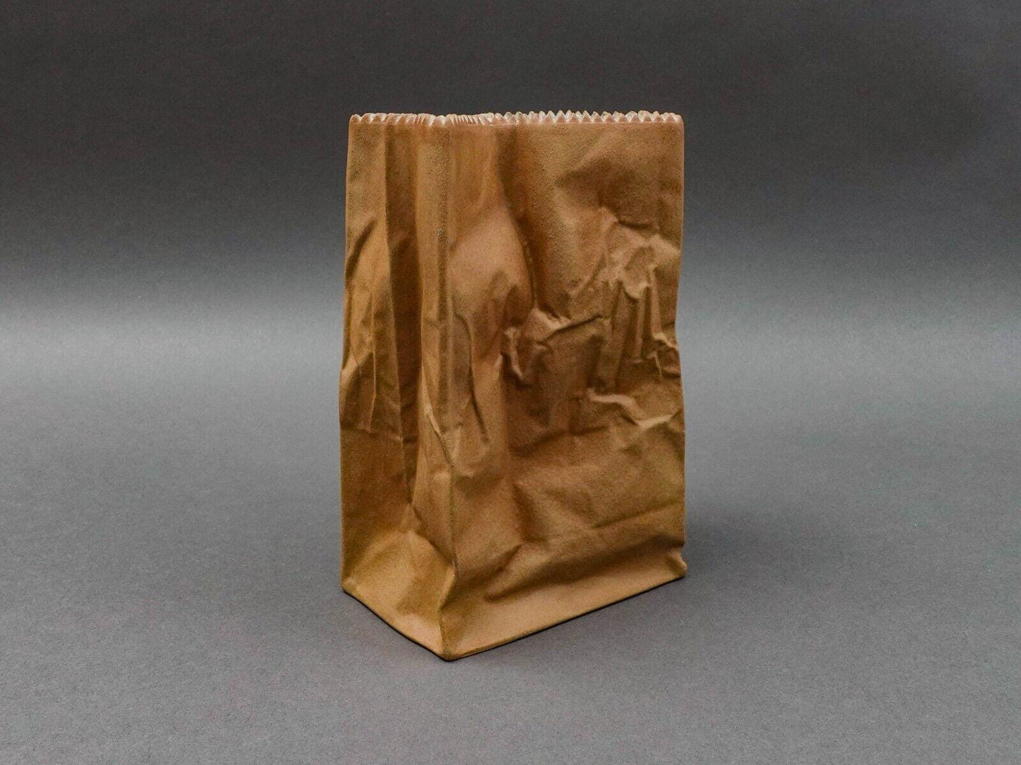 Rosenthal Germany Tapio Wirkkala Pop Art Crinkle Brown Paper Bag Vase 7 3/4"