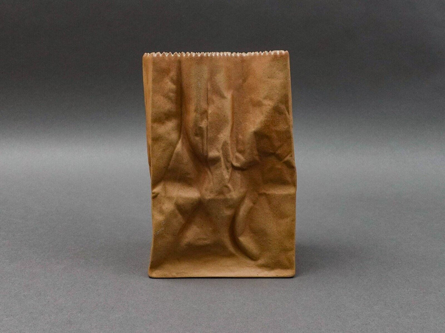 Rosenthal Germany Tapio Wirkkala Pop Art Crinkle Brown Paper Bag Vase 7 3/4"