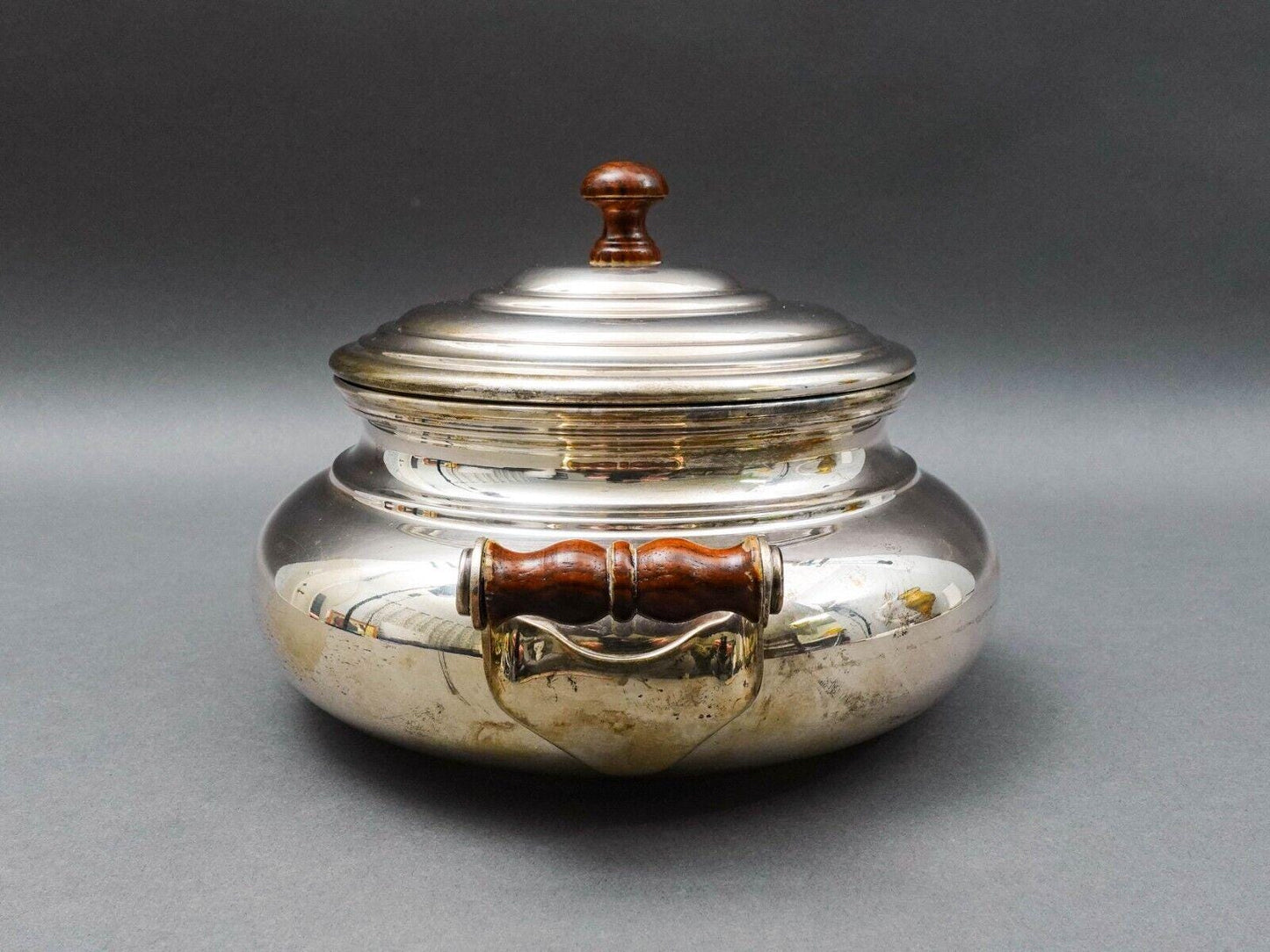 Christofle Geneve 800 Silver Covered Soup Serving Tureen Wood Finial & Handles