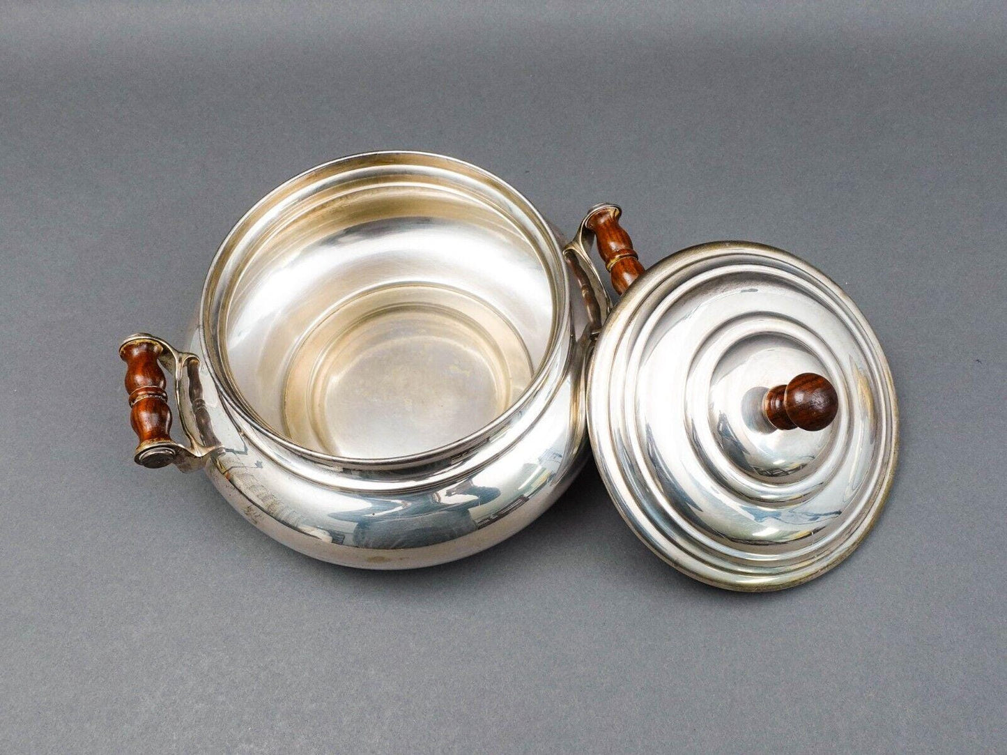 Christofle Geneve 800 Silver Covered Soup Serving Tureen Wood Finial & Handles