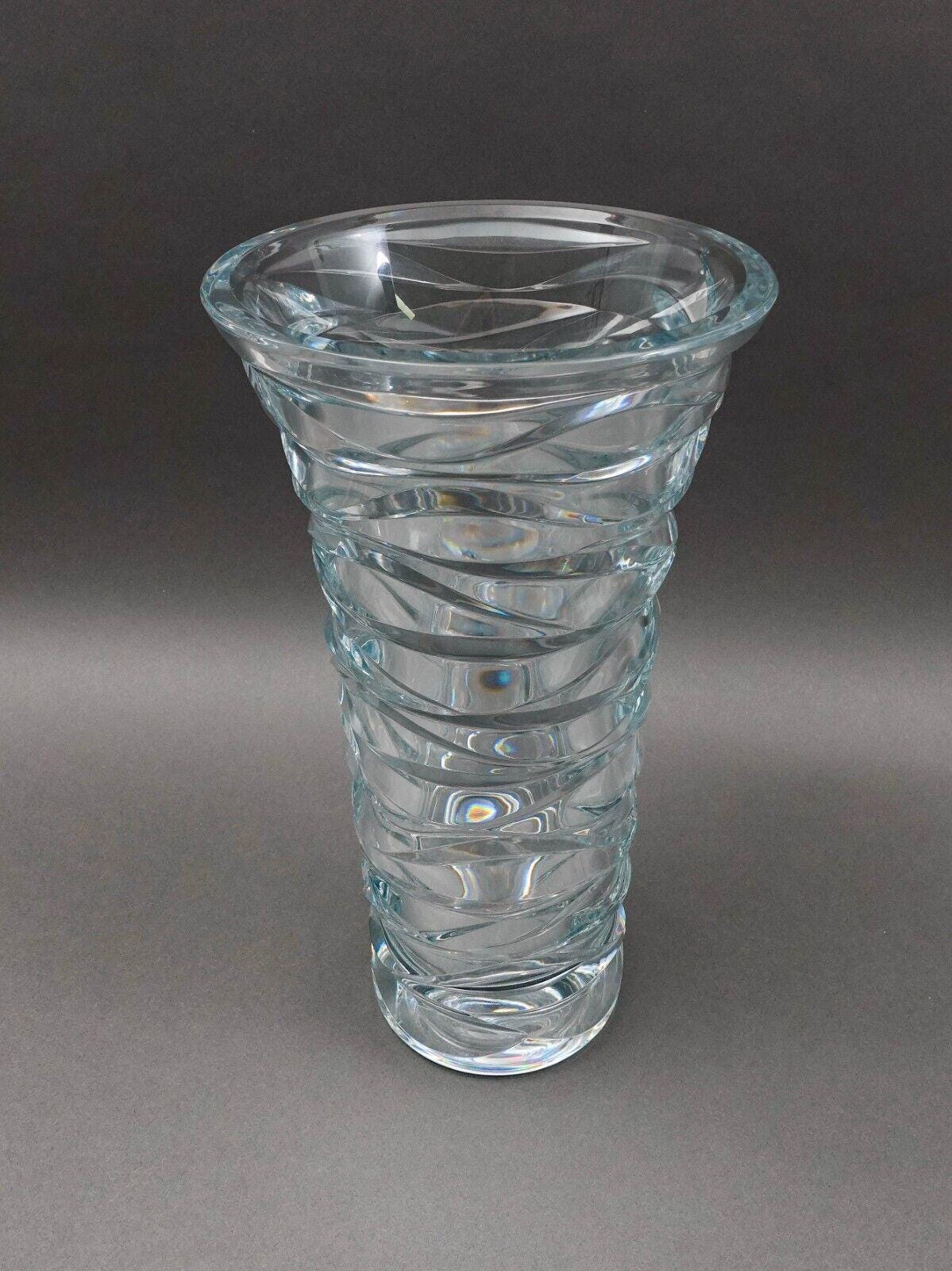 Tiffany & Co Emil Brost Waves Huge Heavy Crystal Statement Vase 14 1/2" (Read)