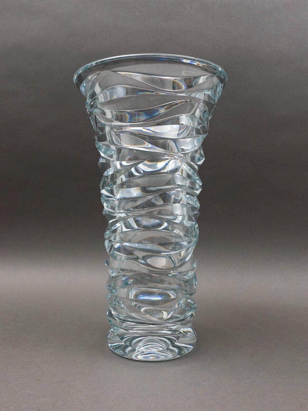 Tiffany & Co Emil Brost Waves Huge Heavy Crystal Statement Vase 14 1/2" (Read)