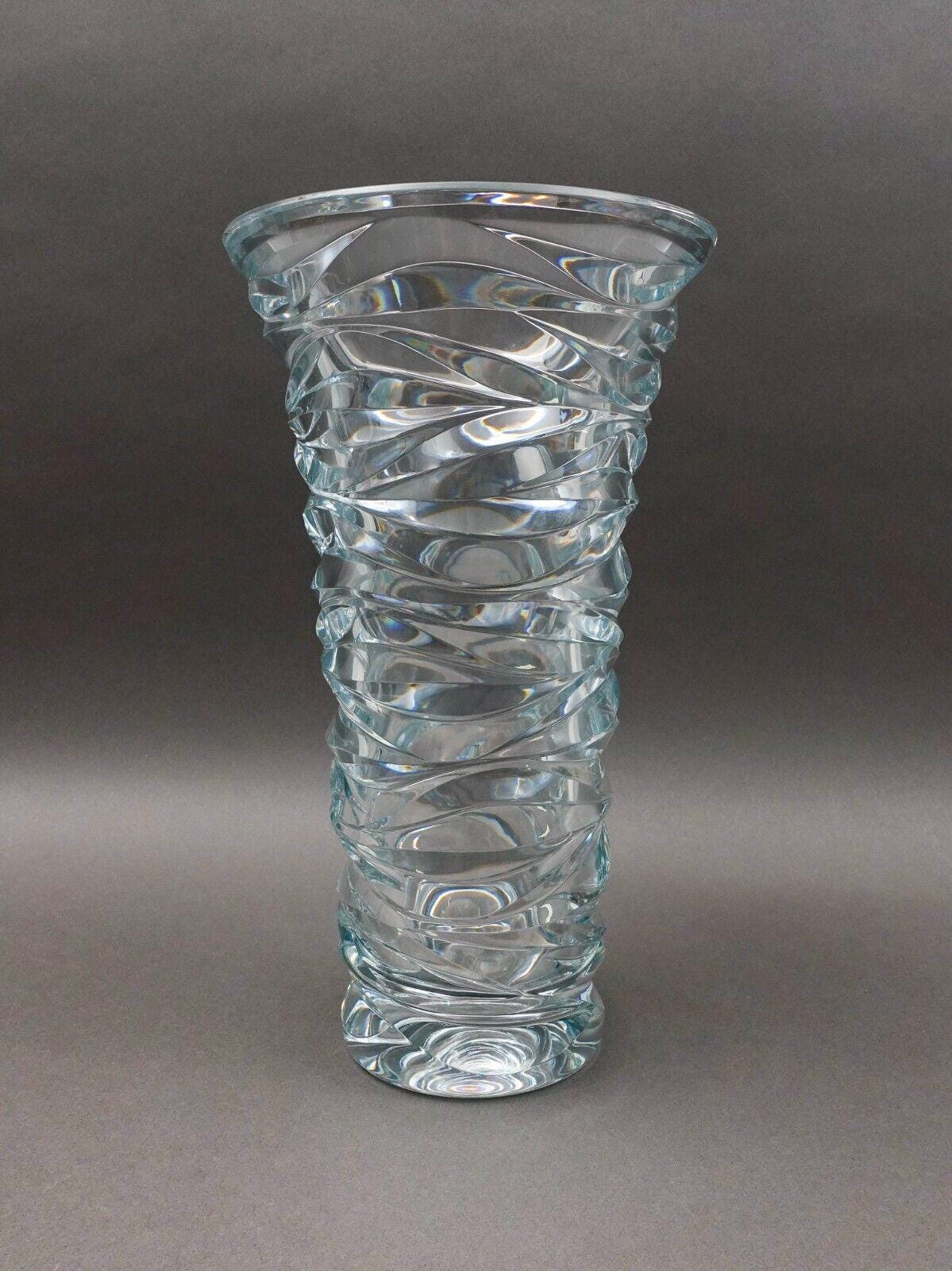 Tiffany & Co Emil Brost Waves Huge Heavy Crystal Statement Vase 14 1/2" (Read)