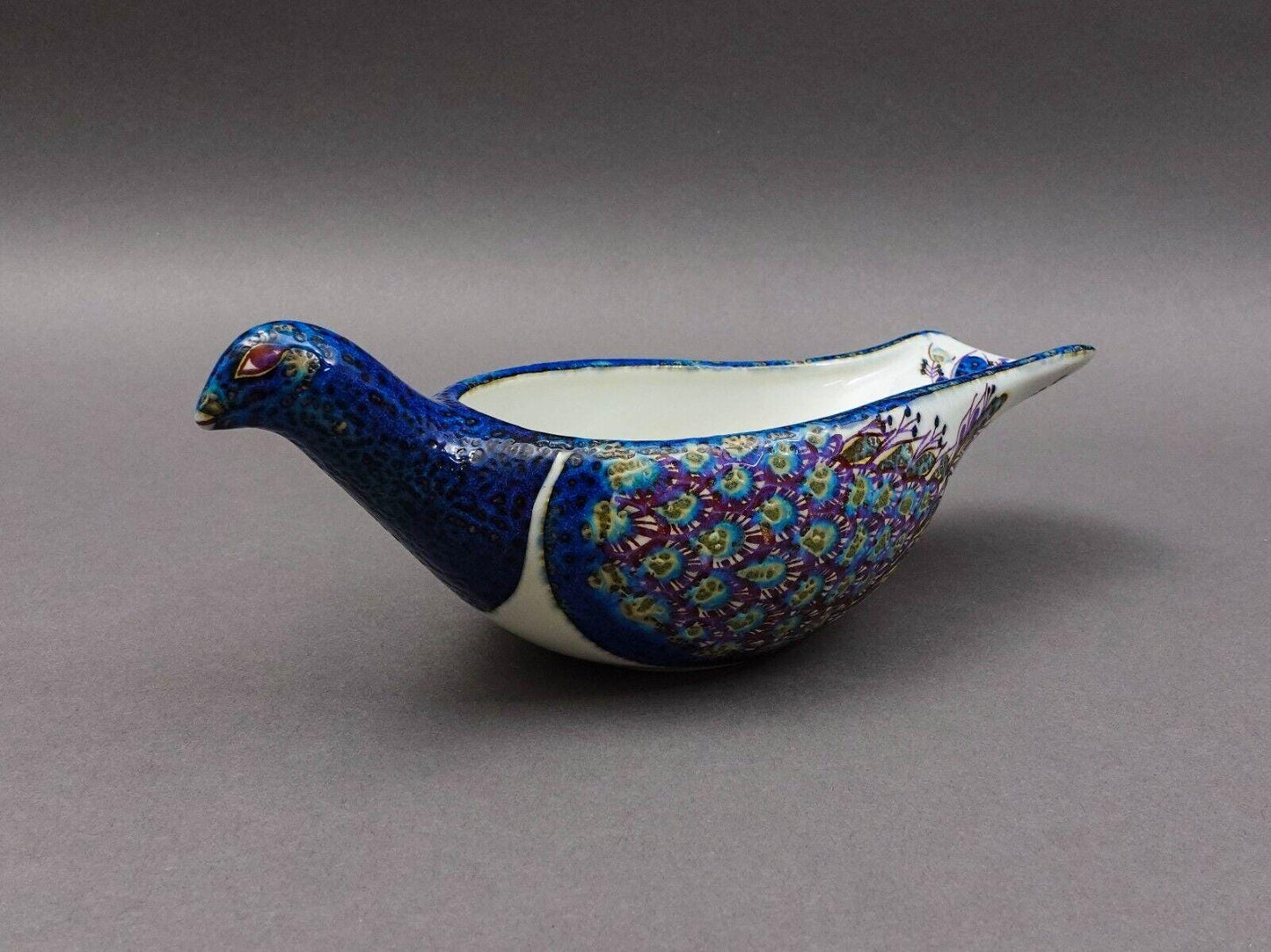 Royal Copenhagen Denmark Berte Jessen Fajance Pottery 431/2749 Peacock Bird Bowl