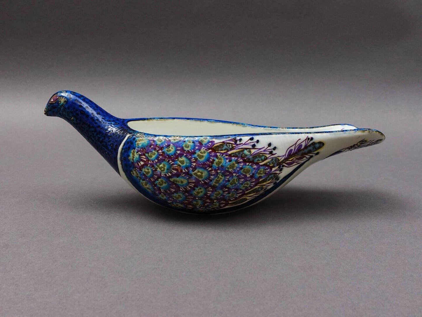 Royal Copenhagen Denmark Berte Jessen Fajance Pottery 431/2749 Peacock Bird Bowl