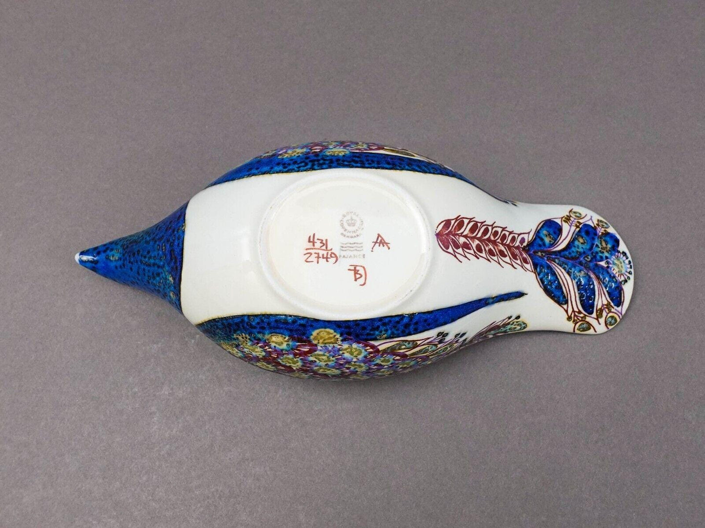 Royal Copenhagen Denmark Berte Jessen Fajance Pottery 431/2749 Peacock Bird Bowl