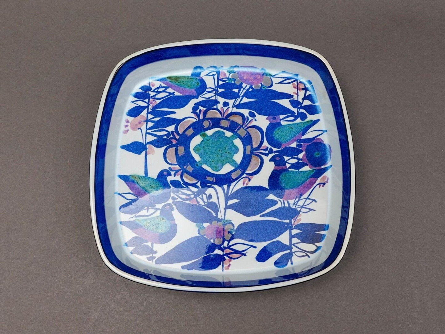 Royal Copenhagen Denmark Kari Christensen Fajance Birds Square Dish 144/2885