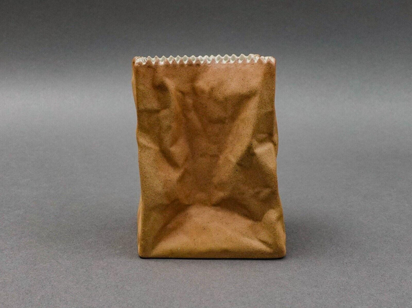 Rosenthal Germany Tapio Wirkkala Pop Art Crinkle Brown Paper Bag Vase 4 1/2"