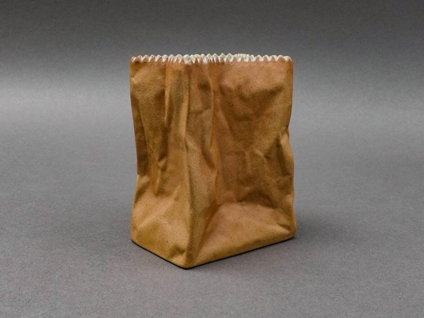 Rosenthal Germany Tapio Wirkkala Pop Art Crinkle Brown Paper Bag Vase 4 1/2"