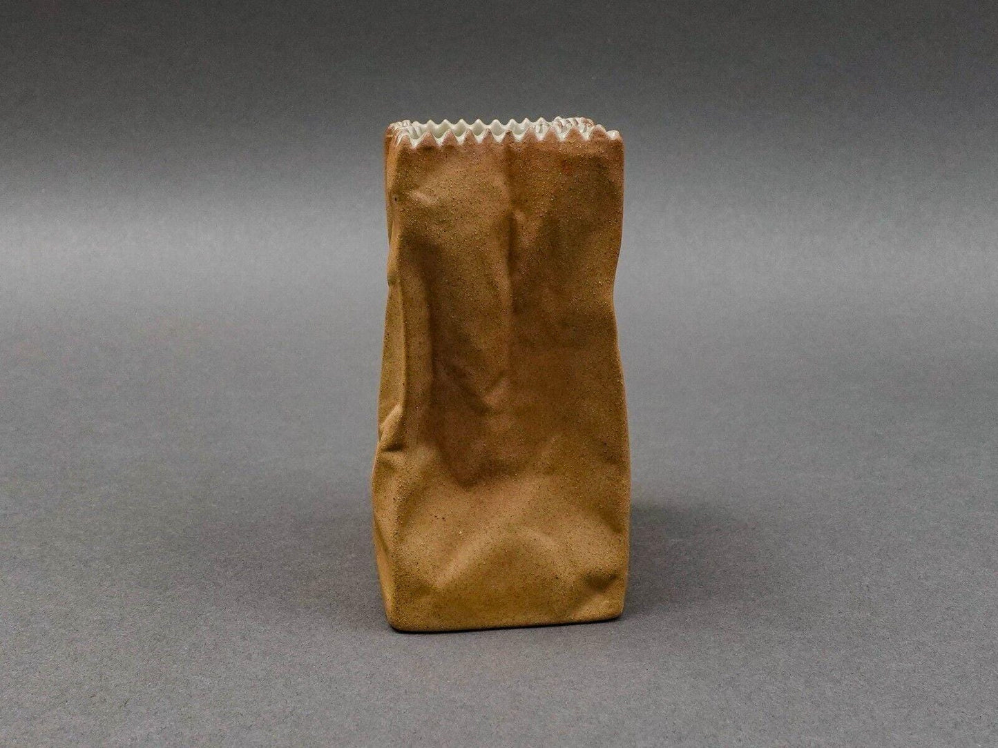 Rosenthal Germany Tapio Wirkkala Pop Art Crinkle Brown Paper Bag Vase 4 1/2"