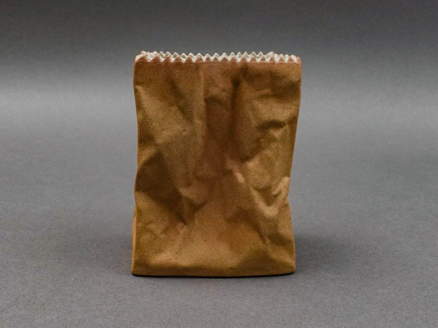Rosenthal Germany Tapio Wirkkala Pop Art Crinkle Brown Paper Bag Vase 4 1/2"